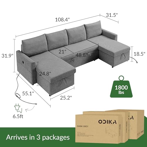 Odika SF-U-DG-051224 Shaped Convertible Sleeper Sofa Bed thumb #1