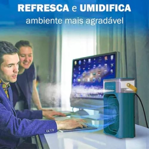 Mini Ar Condicionado Umidificador Refil Gelo Portátil Luz Led Ventilador Mesa Climatizador Purificad