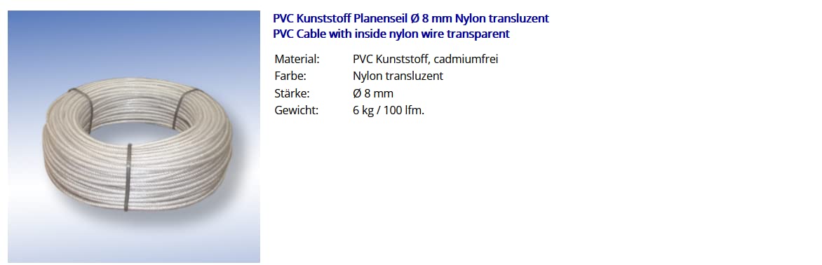 Planenseil Ø 8 mm Nylon transluzent 20 Meter