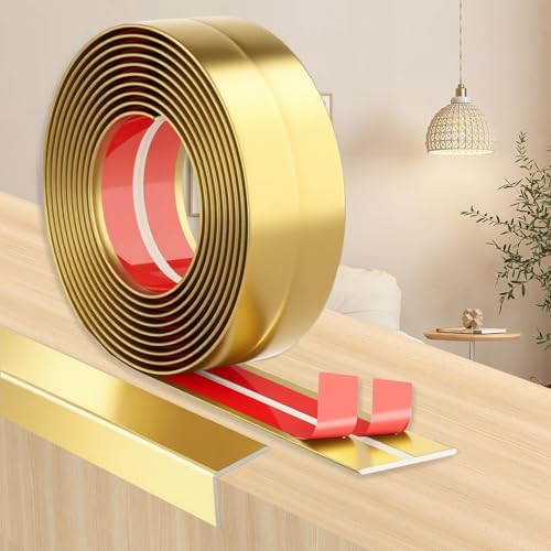 Modanatura decorativa autoadesiva Paraspigoli Muro, Profilo Angolare PVC per Muro, Piastrelle, Porte, Finestre, Bagno (Oro, 2cm x 8m)