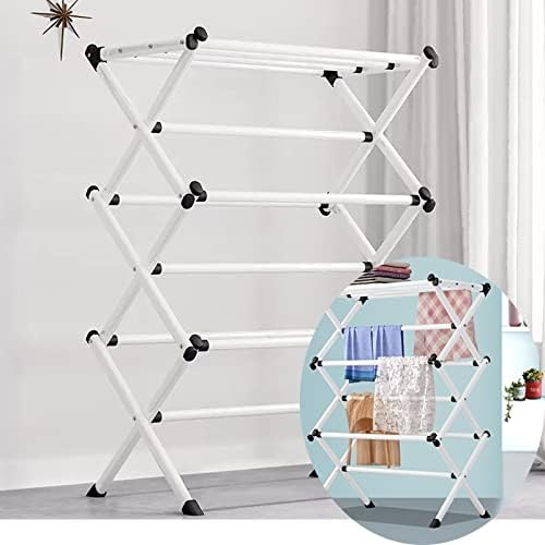 Foldable Clothes Drying Rack Tall Metal Foldable Laundry Clothes Drying Rack Stand, Foldable Portable Space Saving Clothes Drying Rack, Made of Thickened Steel Tubing, F