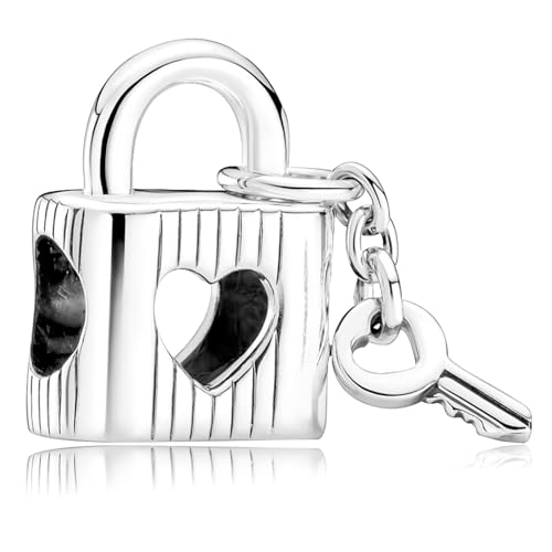 Padlock & Heart Key Charm for Bracelets Necklaces,925 Sterling Silver
