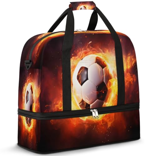 Soccer Ball Luminous Design Travel Duffle Bags With Shoes Compartment for Women Men Weekender Overnight Bag Foldable Sports Tote Gym Carry On Luggage Handlebag for Travel Yoga Hospital Workout