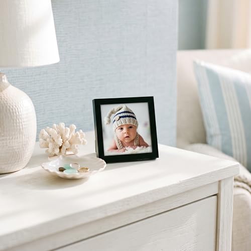 Image of Americanflat 3x3 Picture Frame with Polished Crystal-Clear Glass - Streamline Collection - Thin Border Square Frame for Tabletop Display - Easel Stand Included - Black