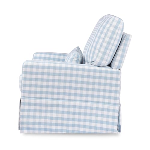 Image of Namesake Crawford Glider Recliner, Blue Gingham | 360 Swivel Ultra Cozy Glider Rocker for Feeding & Relaxing w / Lumbar Pillow - GREENGUARD Certified - For Nursery /Living Room