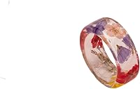 DATOA Handmade Floral Resin Ring with Pressed Flowers - Adjustable Unique Acrylic Flower Jewelry for Women