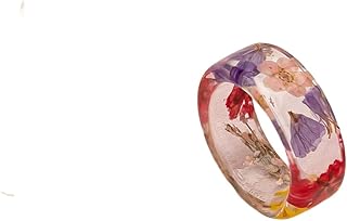 DATOA Floral Resin Ring Handmade Acrylic Flower Ring Unique Floral Resin Rings Pressed Flower Jewelry for Women
