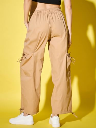 Image of DIMPY GARMENTS Solid Cotton Blend Women's Cargo Pants | Adjustable Tie-Side Cargo Pockets