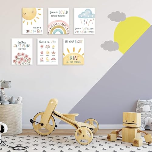 HPNIUB Kids Bible Verses Wall Decor,Inspirational Christian Wall Art,Rainbow Scripture Canvas Wall Art For Nursery Bedroom Classroom Sunday School Decor,Christian Gifts For kids(20x25cm) - Image 3
