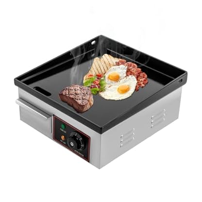 Elektrische Griddleplatte, 34.5 * 36.5cm 1700W Kommerzielle Tischgrill mit Antihaft-Beschichtung, EG-818 50-300℃ Profi Edelstahl Bratplatte Elektrogrill für Haus Restaurant