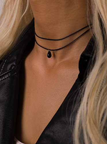 Sacina Layered Black Choker Necklace, Glass Teardrop Necklace, Black Choker, Gothic Choker, Boho Necklace, Christmas Jewelry Gift for Women - Image 5