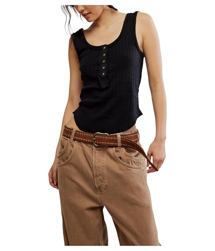 Free People Womens Care Bryson Henley Tank Black X-Small at Amazon