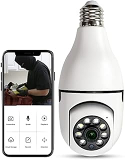 E27 Interface Webcam Light Bulb Home Security Camera, 360°Rotate Auto Tracking Panoramic Camera Full HD 1080P Wireless Wifi Night Vision Remote Access Two Way Audio PTZ Surveillance CCTV Cameras