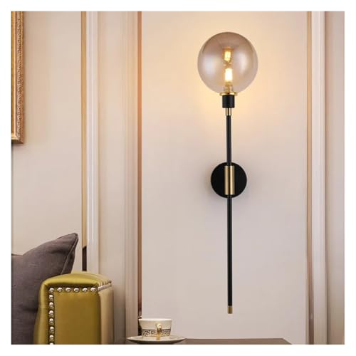Lámpara de pared de cristal ámbar fina con soporte de hierro negro decorativo