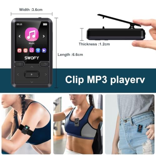 Image of 32GB Clip MP3 Player with Bluetooth 5.0, Portable Music Player with FM Radio & Voice Recorder, E-Book, Ideal for Running & Workout, Supports up to 512GB, Earphones Included
