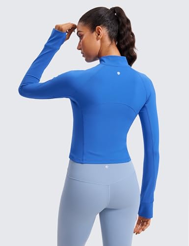 Image of CRZ YOGA Butterluxe Half Zip Crop Top | Workout, Extremely Soft, Slim Fit, Thumbholes, Side Pocket, Long Sleeve Shirts for Women