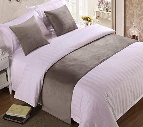 Solid Velvet Hotel Bed Runner Home Decorative Bed Foot Scarf 19.5 x 102 Inches, Grey
