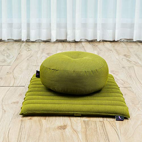 Image of Leewadee Meditation Cushion Set - 1 Small Zafu Yoga Pillow and 1 Small Roll-Up Zabuton Mat Filled with Kapok