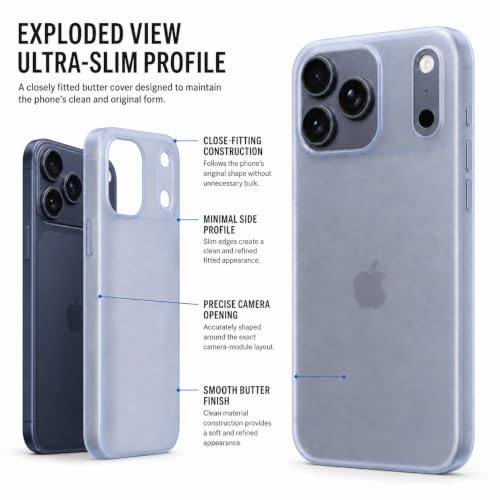 Image of FIRST MART Back Cover for iPhone 17 Pro | Ultra-Thin Frosted Matte Semi-Transparent Silicone Case, Anti-Slip Grip, Precise Fit | Blue