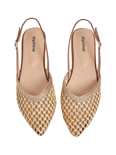 Women's Straw Braided Pointed Toe Slingback Flats Hollow Out Dressy Vacation Beach Shoes