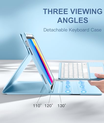 Image of Harvopu Compatible for iPad 11th 10th Generation Case with Keyboard, Folio Cover with Pencil Holder, Multi-Touch Trackpad, 7 Color Backlit, Detachable Keyboard for iPad (A16) 11th /10th Gen (Sky Blue)
