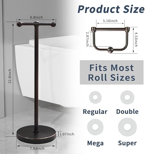 Image of RARXTR Toilet Paper Holder Stand, Post Pivoting Design Free Standing Toilet Paper Holder, SUS304 Stainless Steel Toilet Paper Roll Holder, Heavy Stable Base (Oil Rubbed Bronze)