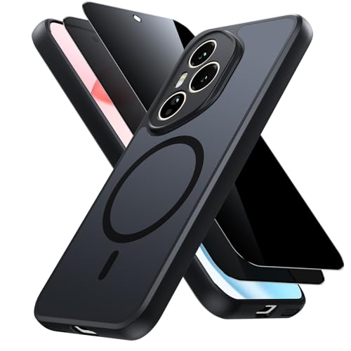 Tivkofk Magnetic for Honor 400 Pro Case with 2* Privacy Screen Protector Compatible with Magsafe Translucent Matte Back Shockproof Anti-Fingerprint Phone Case for Honor 400 Pro Cover Black