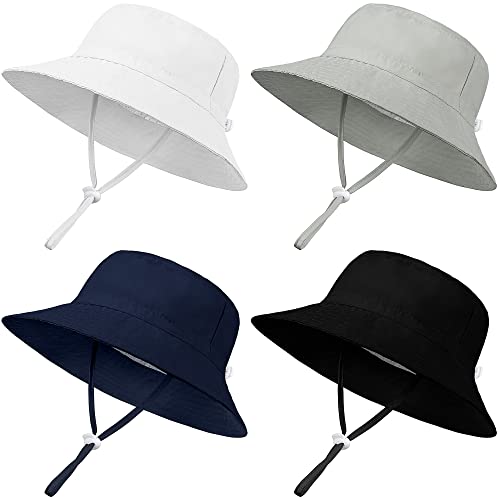 Poroka 4 Pack Baby Toddler Sun Hat Summer UPF 50+ Sun Protection Bucket Hat Adjustable Wide Brim Beach Hats for Girls Boys