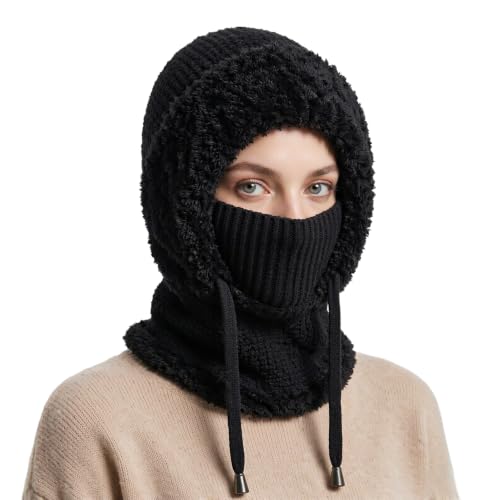 Women Thermal Balaclava 3 in 1 Hat with Scarf Winter Face Mask 1-Bk - image 2