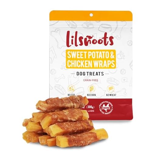 LILSNOOTS Chicken Wrapped Sweet Potato Dog Treats, Rawhide Free Chicken Jerky Training Treats for Dogs, Limited Ingredient, Grain Gluten Free, Low Fat High Protein with Taurine, 10.6 oz