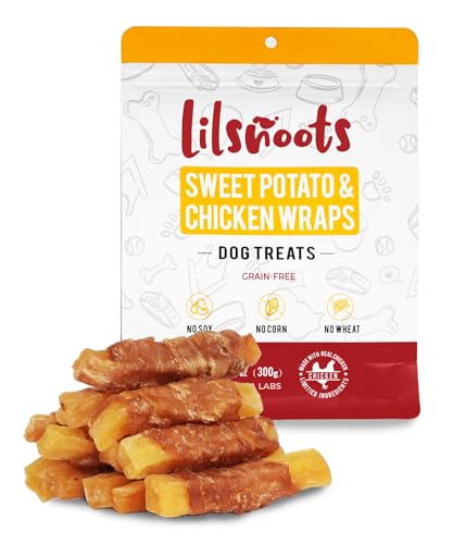 LILSNOOTS Chicken Wrapped Sweet Potato Dog Treats Rawhide Free Chicken Jerky Training Treats for Dogs Limited Ingredient Grain Gluten Free Low Fat High Protein with Taurine 10.6 oz
