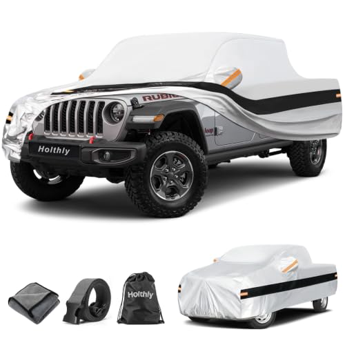 Image of 10 Layers Truck Cover Waterproof All Weather Custom Fit for Jeep Gladiator(2019-2026), Outdoor Full Exterior Pickup Car Cover for Automobiles Sun Rain Snow Ice Protection. Sliver
