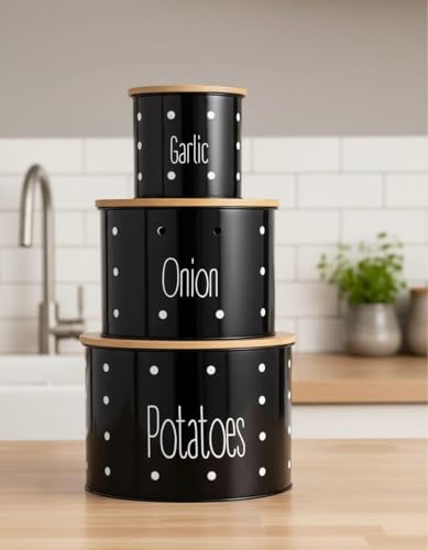 Image of Set of 3 Potato Onion & Garlic Storage Container For Kitchen | Storage Container For Kitchen Storage with Lid.