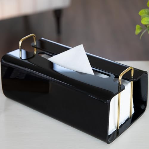 Acryl Kosmetiktücherboxen Rechteckig mit Geschwungenem Design - Dekorativer, Moderner, Kristallklarer Taschentuchspender mit Goldenen Metallakzenten für Bad/Wohnzimmer/Büro-Deko