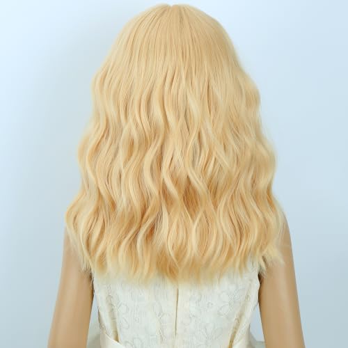 Image of Kids Light Blonde Wig Girls Short Blonde Wavy Curly Wigs Child Wig with Air Bangs Synthetic Cosplay Hair Wigs