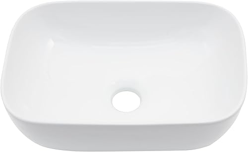 Miniatura 8 de Dcolora - Fregadero rectangular de cerámica blanca de 19 x 15 pulgadas, lavabo de baño rectangular de porcelana blanca sobre mostrador