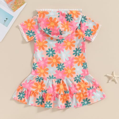 Image of Girls Swim Cover Up Kids Short Sleeve Swimsuit Coverups Terry Zip-Up Hoodies Beach Dress Ruffle Bathing Suit Wraps