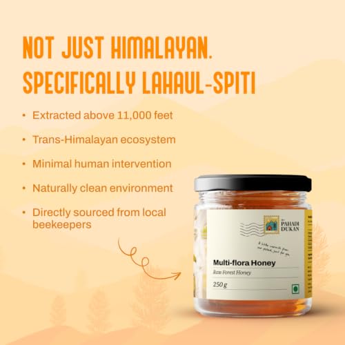 Image of My Pahadi Dukan Raw Multi-Flora Forest Honey 250g, 100% Pure Unprocessed Himalayan Honey from Lahaul-Spiti, Rich in Antioxidants, No Added Sugar, No Preservatives, Boosts Immunity
