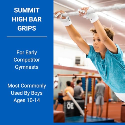 Gibson Athletic Summit High Bar Gymnastic Grips for Boys, Durable Leather Grip for Secure Grip, Hand Grips for Early Competitor Gymnasts, Gymnastics Grips for Boys - Made In USA