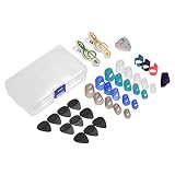 Kit de Acessórios para Violão Iniciantes em Acústico Inclui 20 peças Protetores Dedos Silicone 10 Palhetas 4 Polegar e Porta-Palhetas 2 Clipes Páginas Música com Caixa Armazenamento Plástico