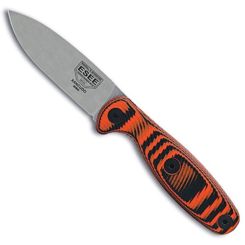 ESEE Xancudo S35V Fixed Blade Knife with Black Sheath, Outdoor Knife with 3D Contoured Handle, Made in USA (Orange/Black G-10 No Hole)