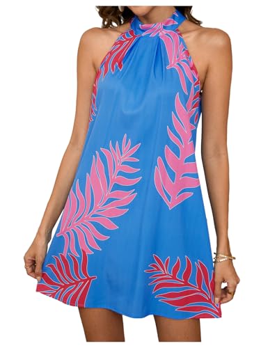 Image of Floerns Women's Sleeveless Floral Print Sundress Halter Neck A Line Short Dress