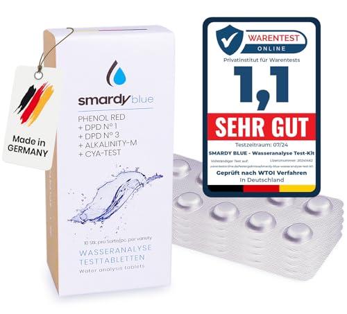 smardy Kit - 50x Pastillas de Prueba Fotómetro - 10x Phenol Red, DPD1, DPD3, Alka-M, CYA para Medidor de Agua Electrónico
