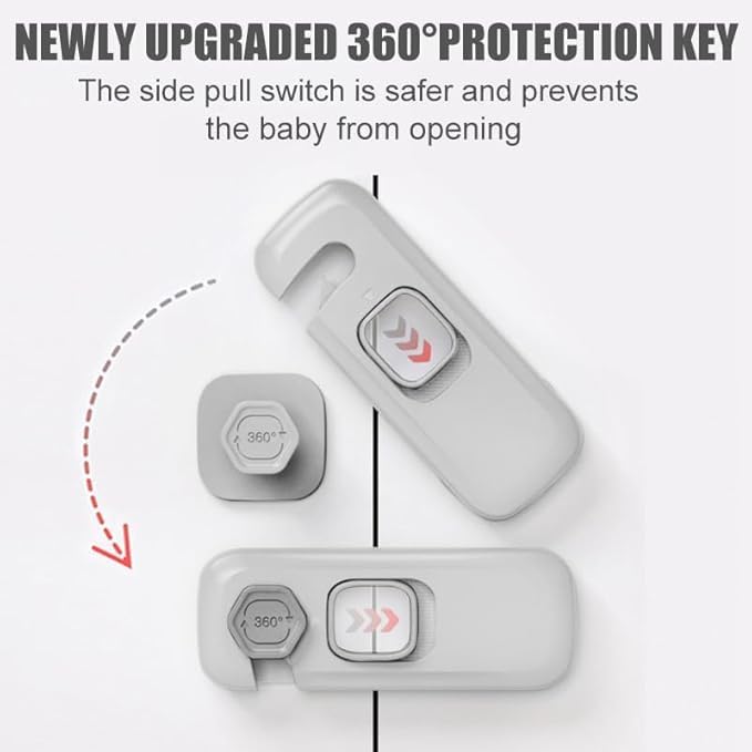 VANSHORA Child Proof Refrigerator Lock for Fridge Freezer Cabinet and Oven No Drill Self Adhesive Safety Lock for Baby Proofing Grey Pack of 2 2
