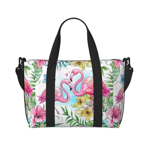 Travel Duffle Bag Weekender Bag Carry On Tote Bag Sport Gym Bag for Women Men Flamingo Flowers Print