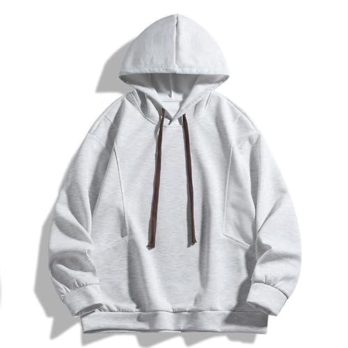 Sinzelimin Men's Hooded Pullover Sweatshirts Fashion Solid Color Pachwork Long Sleeves Loose Comfy Hoodies Sport Jackets2