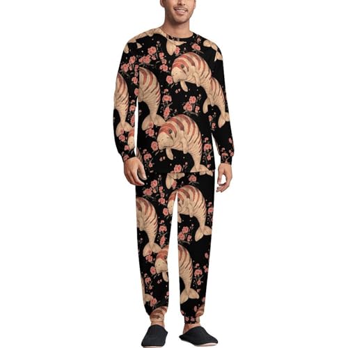 Vintage Manatee Ocean Mens Pajamas Set Long Sleeve Sleepwear Pjs Set Shirts And Bottoms Sleep Sets Loungwear