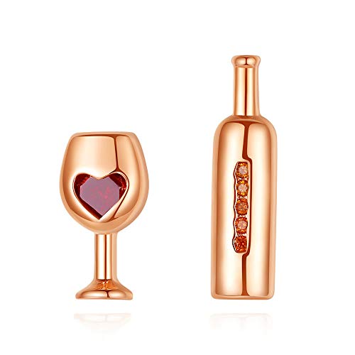 Fashion Red Wine Bottle Glass Stud Earrings with Zircon Crystal Love Heart Party Banquet Jewelry