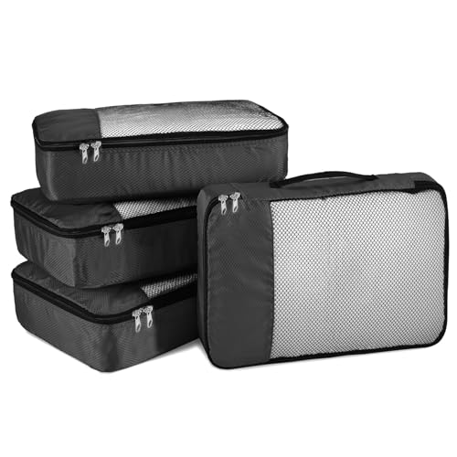 ALANX Packing Cubes for Suitcases 4 Piece Mesh Zipper Cubes Organizer Set Clothes Storage Bags Set for Luggage Travel Organisers Accessories (Black Medium)