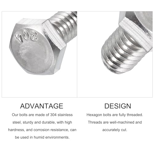 Image of METALLIXITY Hex Head Bolts (1 /4-20 x 1 /2 inch) 100Pcs, 304 Stainless Steel 18-8, Fully Threaded, External Hex Drive, Plain Finish, Hex Head Screw Bolt, Silver